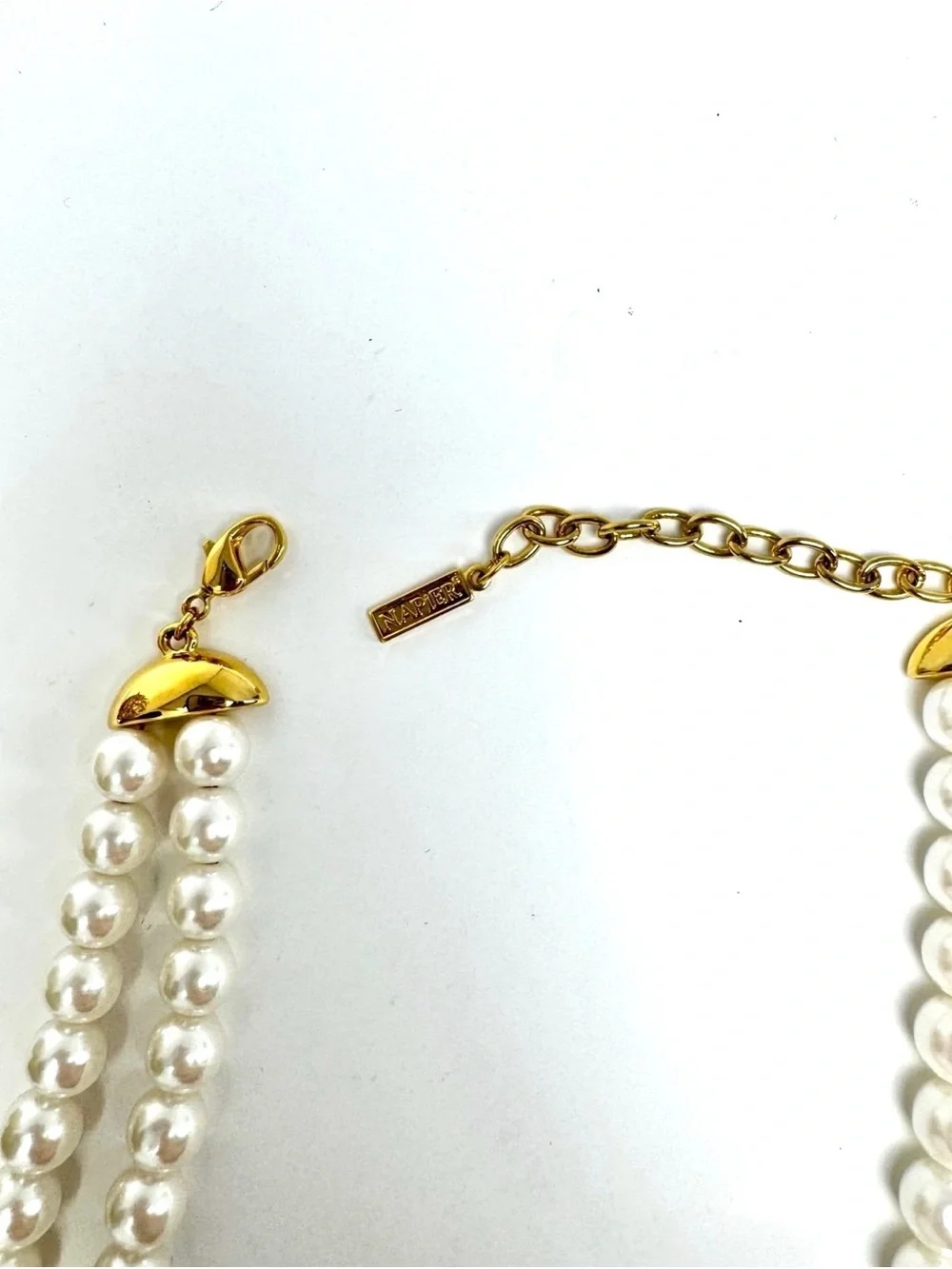 Napier Double Strand Faux Pearl & Pave Crystal Pendant Necklace